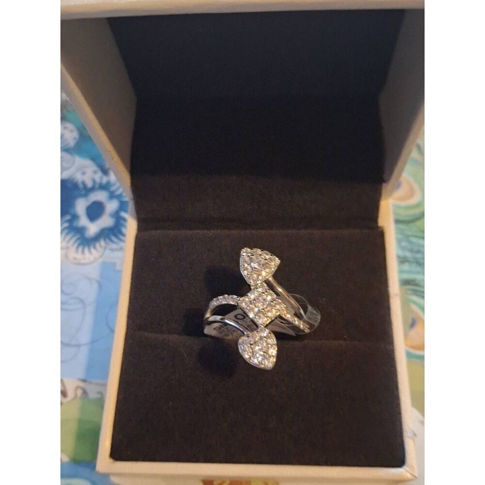 Gorgeous .925 Sterling Silver Pave Sim Diamond Triple Halo Bypass Ring Sz 8